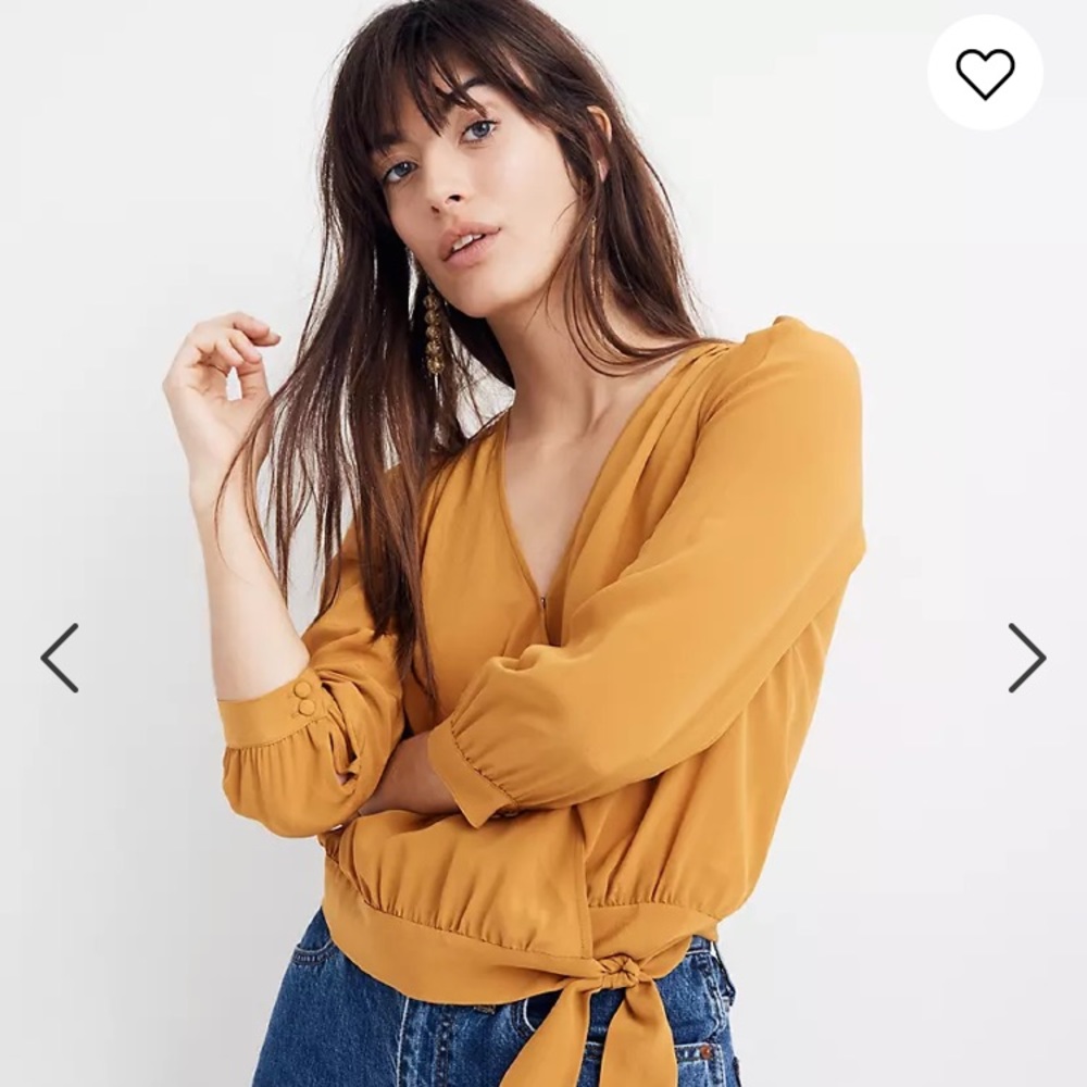 NEW Madewell XS Silk Wrap Top (Fall Muted Yellow Orange)